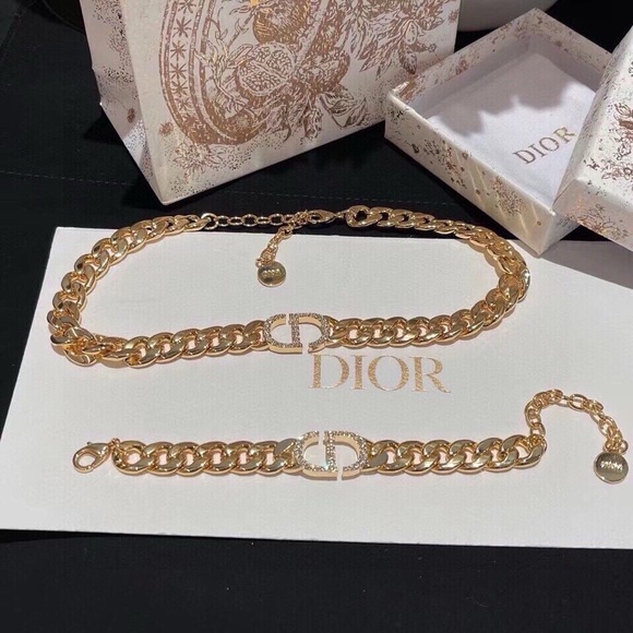 Dior Gold Chain Necklace and Bracelet Set - Picture 1 of 6
